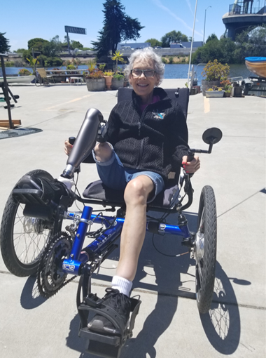 Carol Davis on a wheelchair bike.