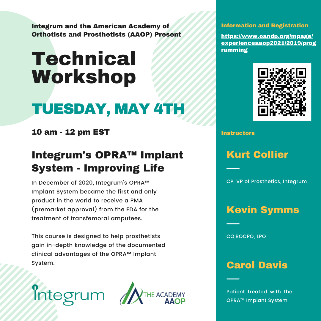 Integrum and the American Academy of Orthotists and Prosthetists (AAOP) Present an Online Technical Workshop on Tuesday, May, 2021